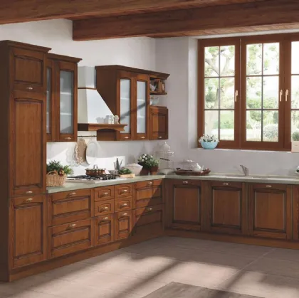 Cucina Classica angolare Bea Noce in legno di Net Cucine