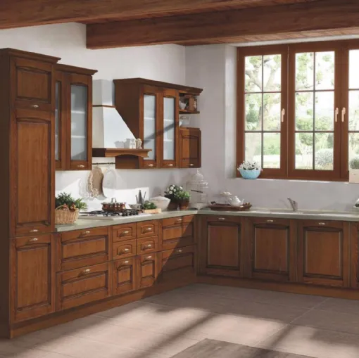 Cucina Classica angolare Bea Noce in legno di Net Cucine