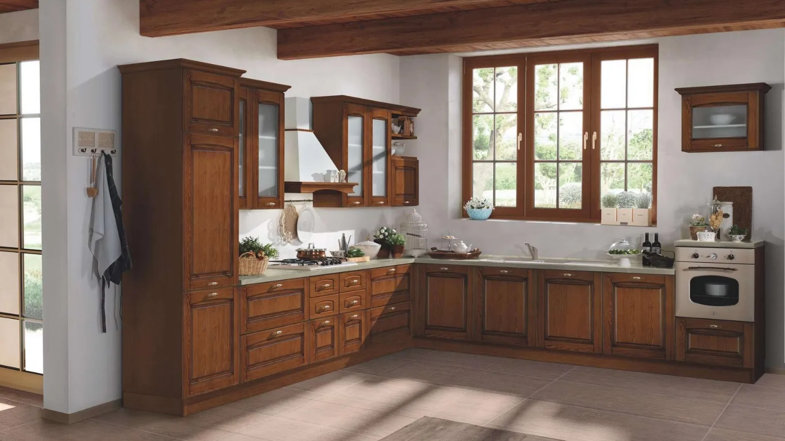 Cucina Classica angolare Bea Noce in legno di Net Cucine