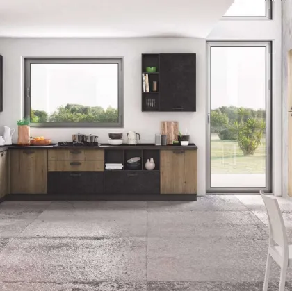 Cucina Moderna ad angolo Ambra 01 Rovere e Antracite di Net Cucine