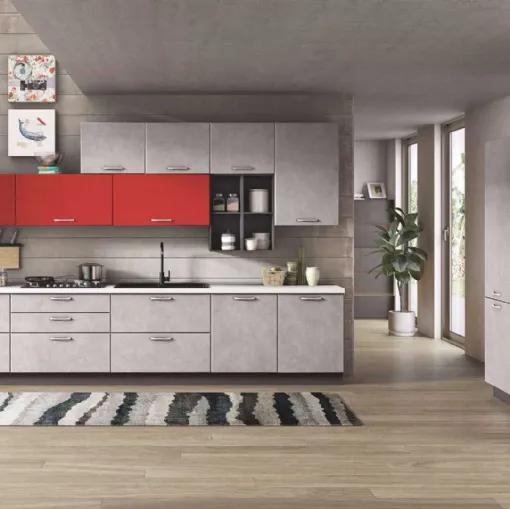 Cucina Moderna ad angolo Ambra 02 Grigio e Rosso di Net Cucine