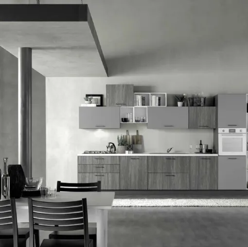 Cucina Moderna lineare Cloe 06 Rovere Smoky e Grigio Fumo di Net Cucine