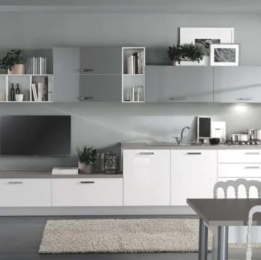 Cucina Moderna Cloe 07 Bianco Lucido e Grigio Fumo Lucido di Net Cucine