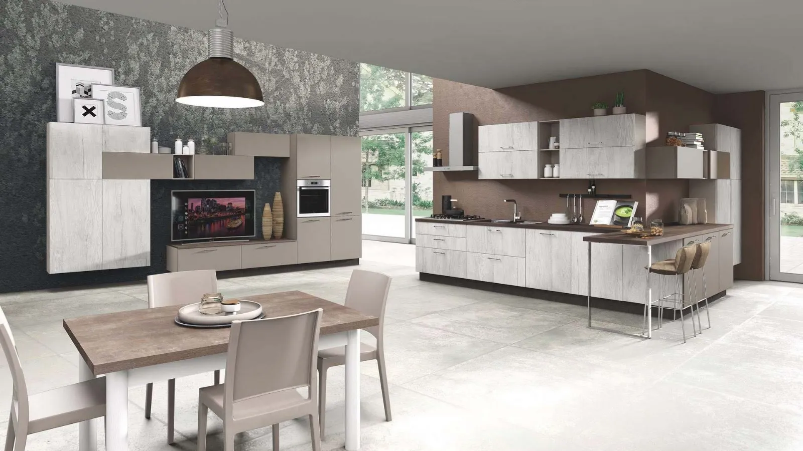 Cucina Moderna Cloe 01 Stone Grey Opaco e Rovere Bianco di Net Cucine