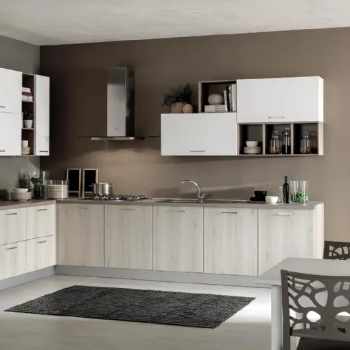 Cucina Moderna Cloe 04 Rovere Beige e Bianco Opaco di Net Cucine