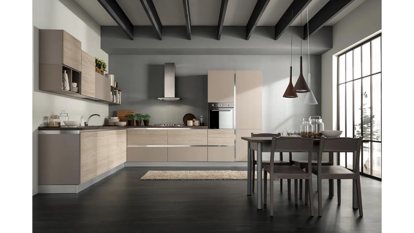 Cucina Moderna Delizia 04 Olmo Grigio e Tortora Opaco di Net Cucine