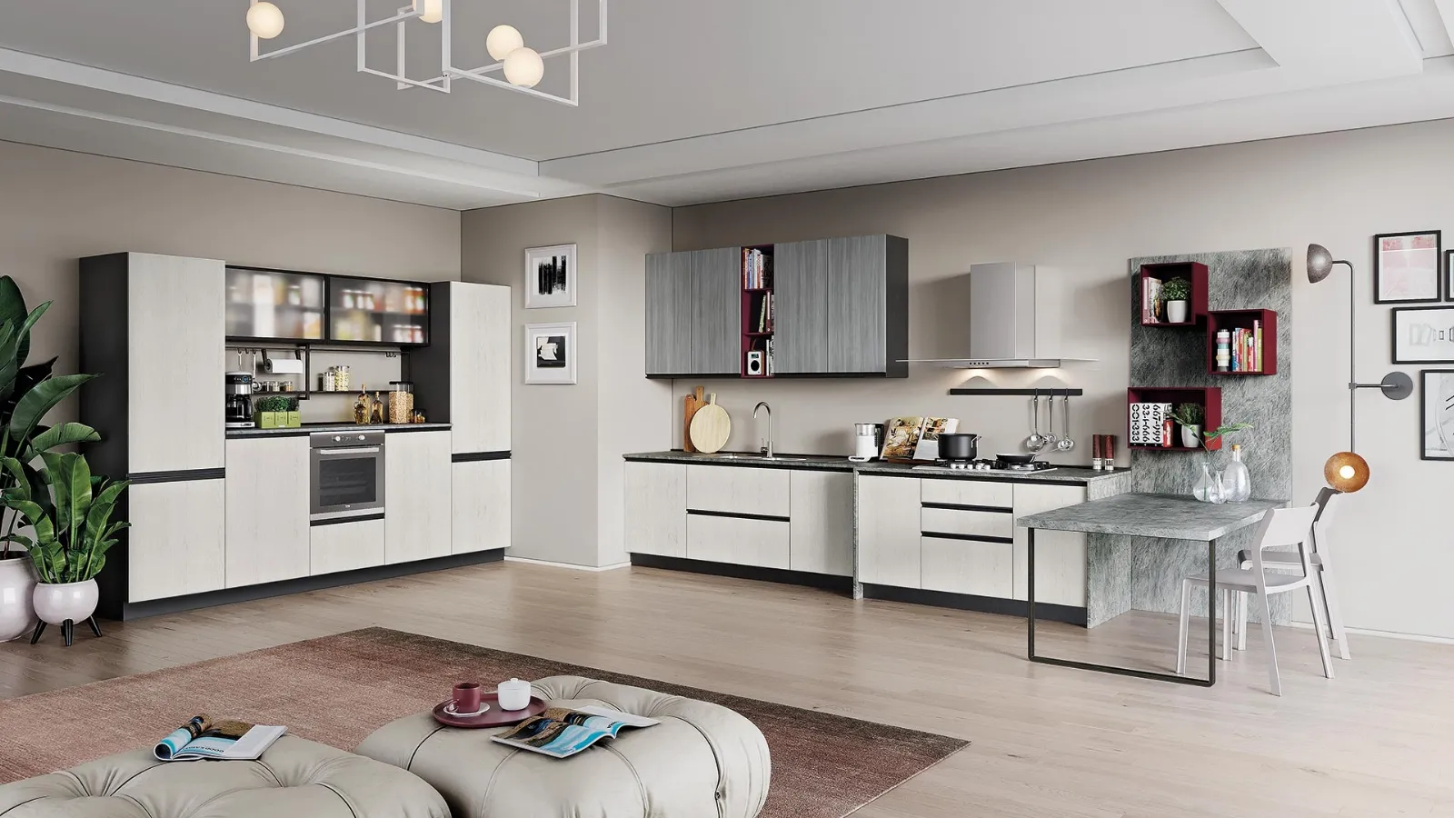 Cucina Moderna Era 03 Legno Bianco e Grigio di Net Cucine