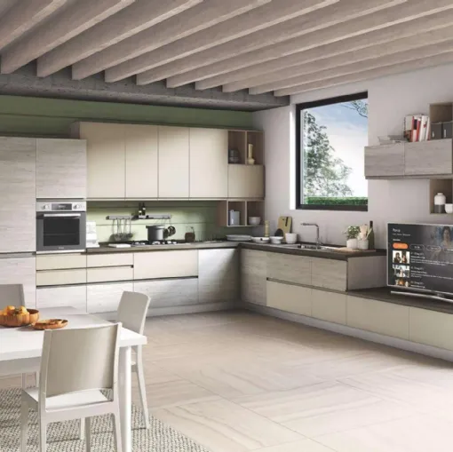 Cucina Moderna Kelly 03 Pino Grigio e Grigio Sasso Opaco di Net Cucine