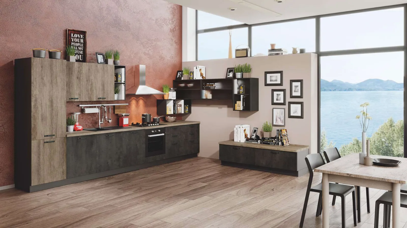 Cucina Moderna Kira 06 Cemento Ardesia e Legno Naturale di Net Cucine