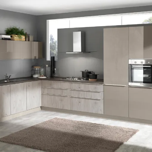 Cucina Moderna Mia 02 Rovere Corda e Tortora Lucido di Net Cucine