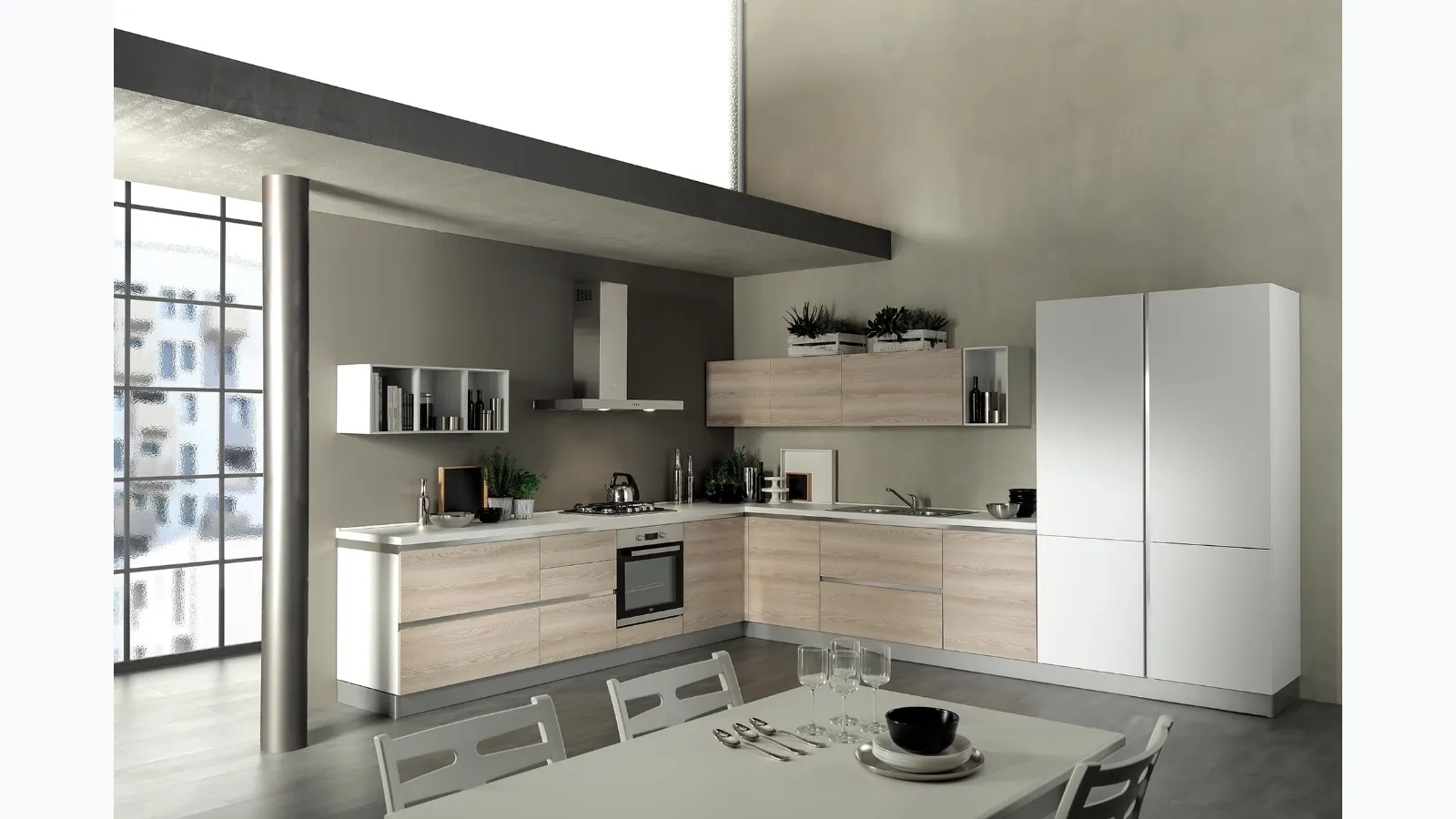 Cucina Moderna Delizia 05 Frassino Crema e Bianco Opaco di Net Cucine