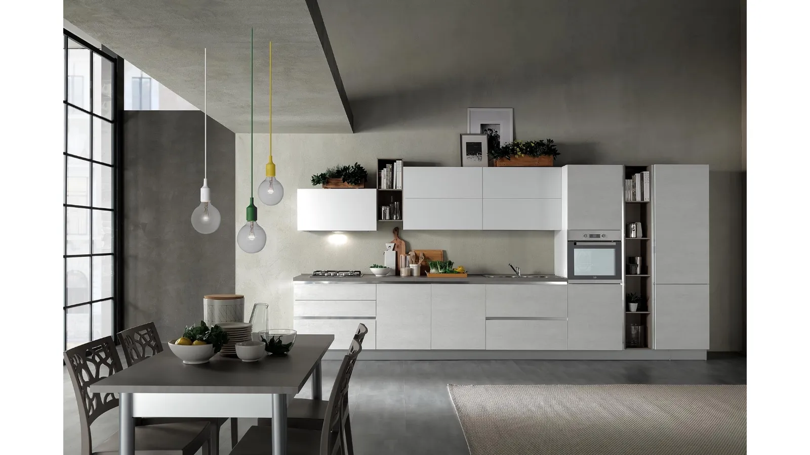 Cucina Moderna Delizia 01 Rovere Ghiaccio e Bianco Opaco di Net Cucine