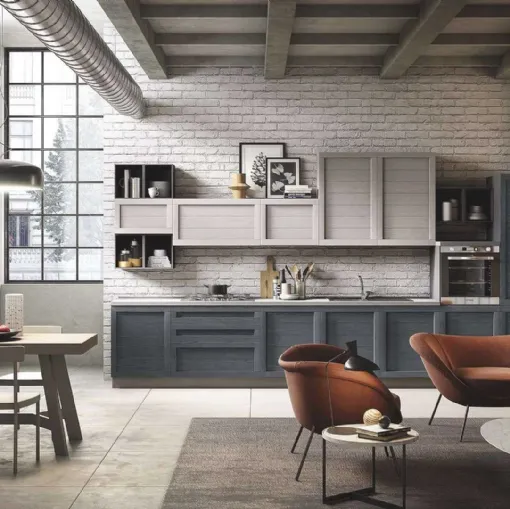 Cucina Moderna lineare in legno Elsa finitura Canapa e Ardesia di Net Cucine