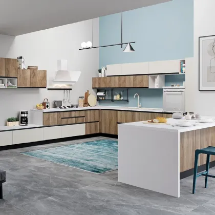 Cucina Moderna Era 01 Bianco Opaco e Noce Italiano di Net Cucine