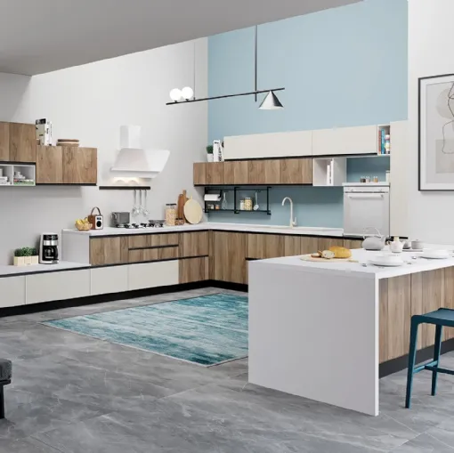 Cucina Moderna Era 01 Bianco Opaco e Noce Italiano di Net Cucine