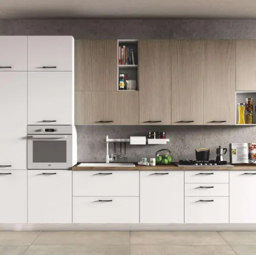 Cucina Moderna New Smart 04 Bianco Opaco e Olmo Tortora di Net Cucine