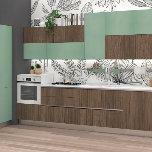 Cucina Moderna Sandy 02 Verde Salvia Dune e Rovere Foresta di Net Cucine