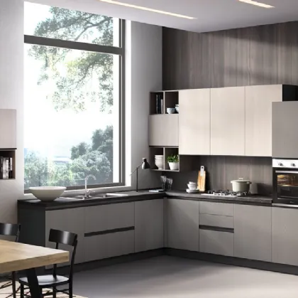 Cucina Moderna angolare Zoe 03 Rovere Chiaro e Rovere Scuro di Net Cucine