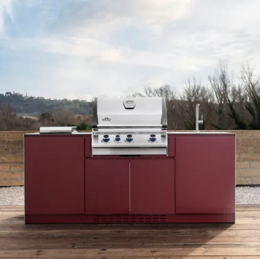 Cucina da esterno Via Nolfi in acciaio inox laccato bordeaux di OF Outdoor kitchens